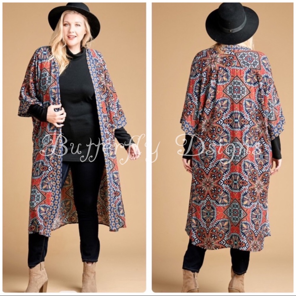Oddi Plus Quilt Patchwork Print Semi Sheer Kimono - Picture 2 of 8